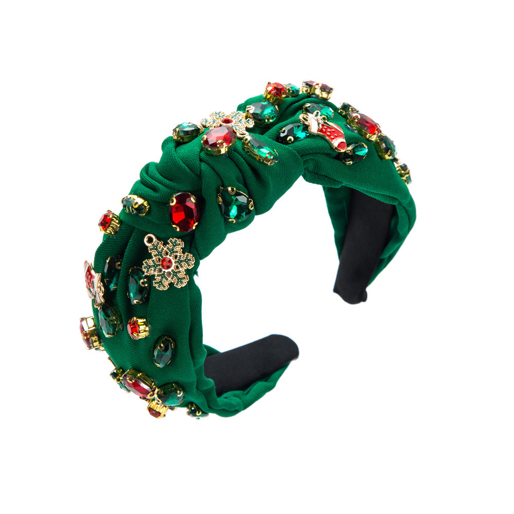 Wholesale Christmas Middle Knot Christmas Tree Snowflake Accessories Rhinestone Head Hoop